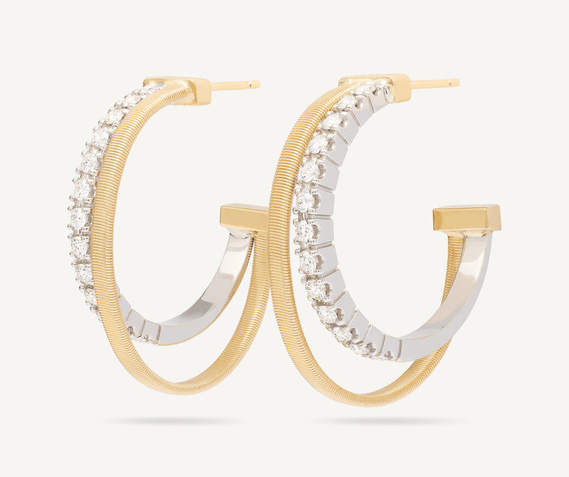Marco Bicego 18K Yellow Gold Coil Hoops with Diamonds, 1.2" at Màti Jewelers Albuquerque