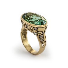 Alex Sepkus R-106 — 18k gold, diamond and green tourmaline "Windows" ring (oval center stone 18.5x12mm)