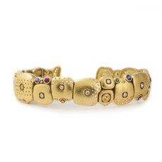 Alex Sepkus B-38 — 18k gold, sapphire and diamond "Little Orchard" cuff bracelet (14mm wide)