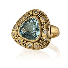 Alex Sepkus R-184 — 18k gold and diamond "Flora" ring (triangle center stone 11.7x11.7mm)