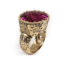 Alex Sepkus R-107 — 18k gold, diamond and pink tourmaline "Cityscape" ring (oval center stone 21x18mm)