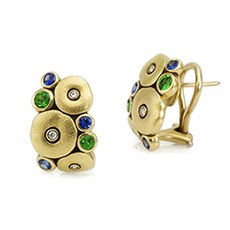 Alex Sepkus E-100 — 18k gold, tsavorite and sapphire  "Orchard" earrings (10.5x15.5mm)