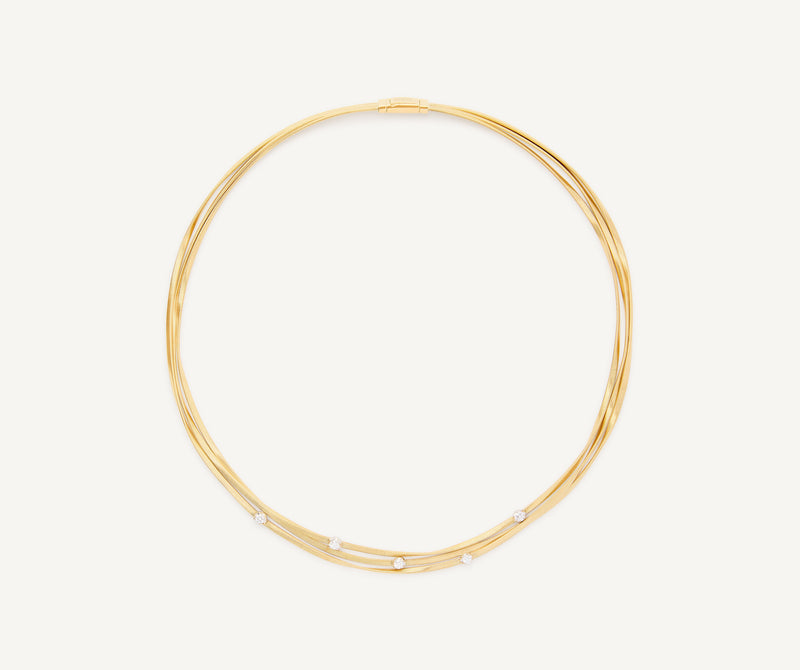 Marco Bicego 18K Yellow Gold Three Strand Coil Necklace with Diamond Stations, 16.5" at Màti Jewelers Albuquerque