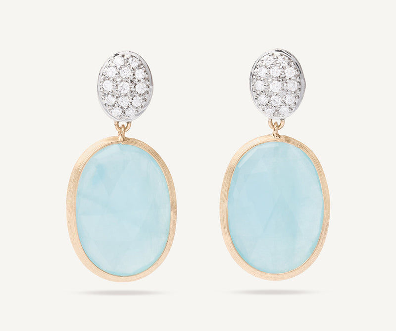 18K Yellow Gold Aquamarine Earrings with Diamonds, 1"