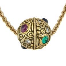 Alex Sepkus M-2N — 18k gold, sapphire, ruby, emerald and diamond "Ball" pendant on 1.9mm cable chain (10.5x10mm)