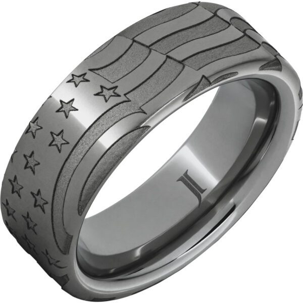 Old Glory – Rugged Tungsten™ Men’s Ring with American Flag Engraving, style RMWA009734