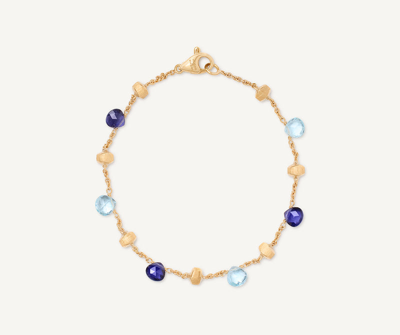 18K Yellow Gold Topaz and Iolite Bracelet, 7"
