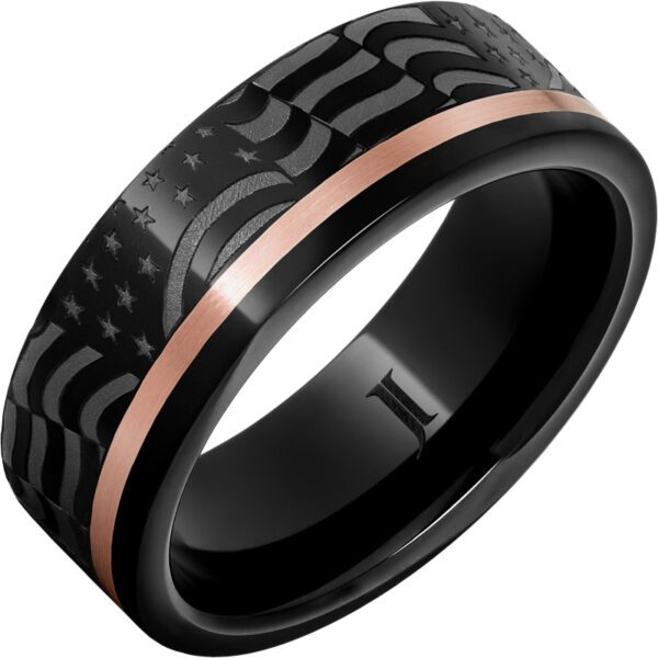 Old Glory – Black Diamond Ceramic™ American Flag Ring with 14K Gold Inlay, style RMCA007937