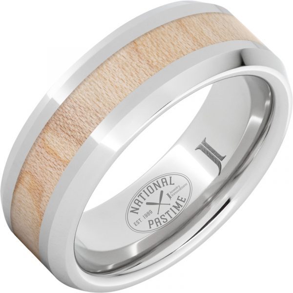 Jewelry Innovations National Pastime Collection™ Serinium® Ring with Vintage Maple Baseball Bat Wood Inlay at Màti Jewelers Albuquerque