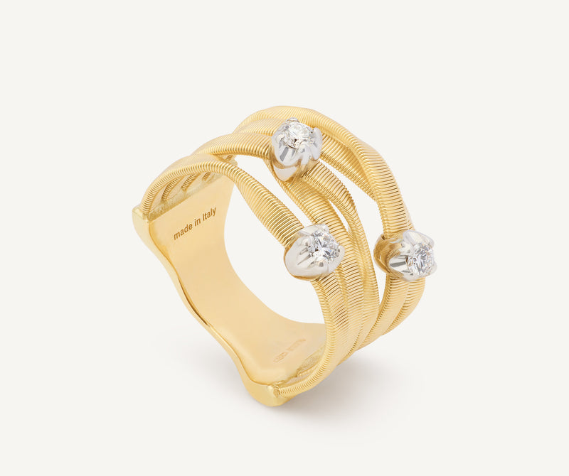 Marco Bicego 18K Yellow Gold Five Row Coil Ring with Three Diamond Stations at Màti Jewelers Albuquerque