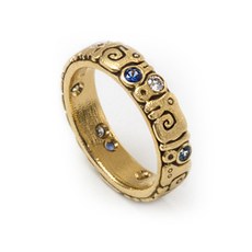 Alex Sepkus R-156DS — 18k gold, sapphire and diamond "Sea Creatures" band (4.5mm wide)