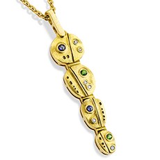 Alex Sepkus M-127S — 18k yellow gold, diamond, sapphire and tsavorite "Cascade" pendant