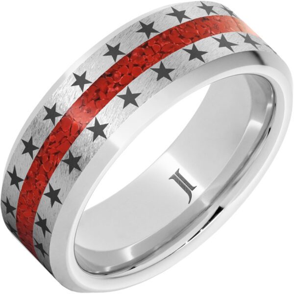 Serinium® American Flag Star Ring With Coral Inlay, style RMSA007926