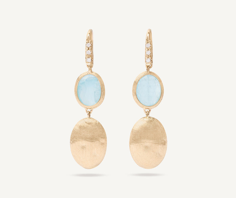 18K Yellow Gold Aquamarine Earrings with Diamond Hook, 1.3"