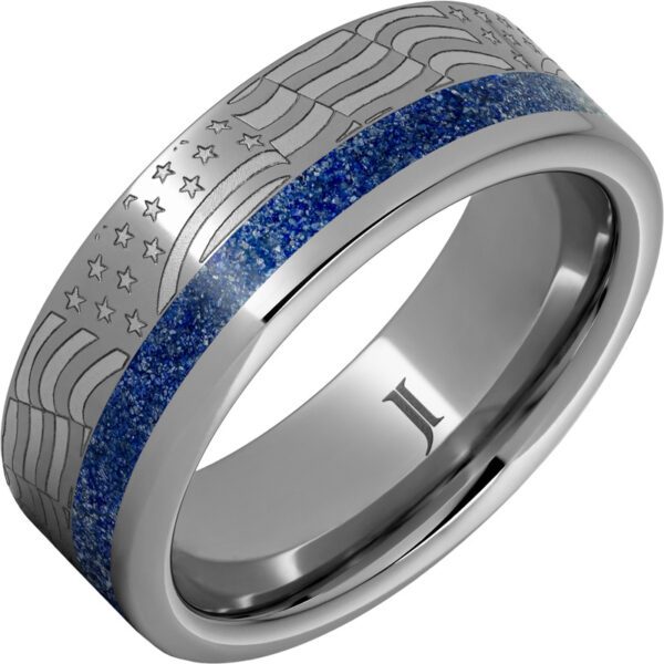 Old Glory – Lapis Inlay Rugged Tungsten™ Ring, style RMWA007911