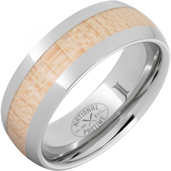 Jewelry Innovations National Pastime Collection™ Serinium® Ring with Vintage Maple Baseball Bat Wood Inlay at Màti Jewelers Albuquerque