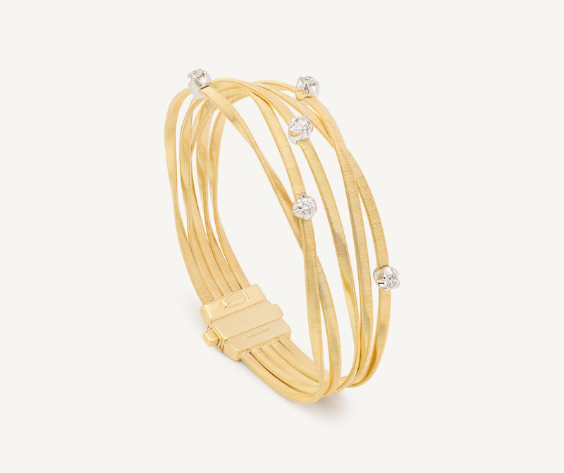 Marco Bicego 18K Yellow Gold Five Strand Coil Bracelet with Diamond Stations, 7" at Màti Jewelers Albuquerque