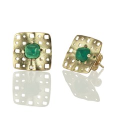 Alex Sepkus E-198 — 18k gold earrings with cabochon emerald (5.5x5.5mm)