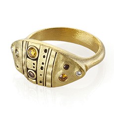 Alex Sepkus R-200DC — 18k gold and natural color diamond "Leaf" dome ring (11mm wide)