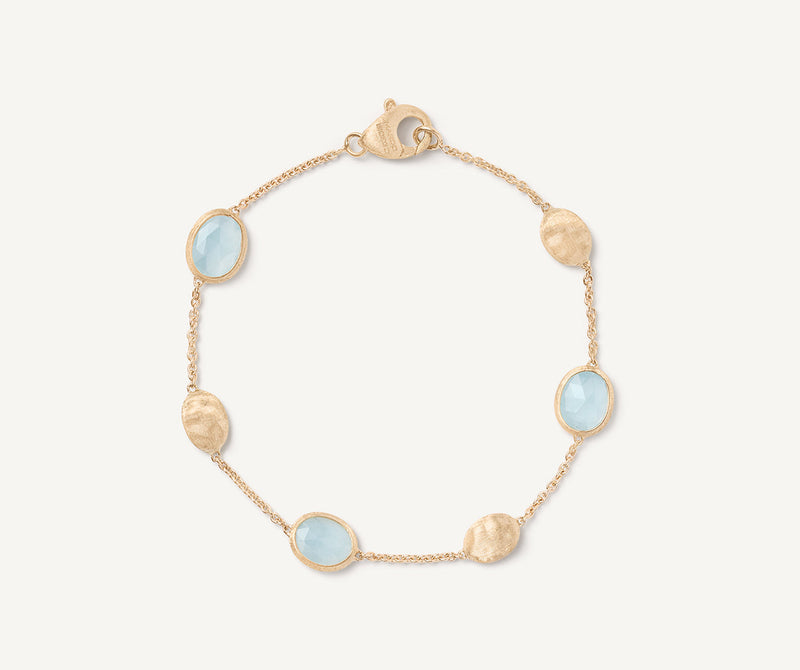 18K Yellow Gold Aquamarine Bracelet, 7"