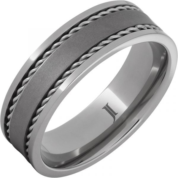 Titanium Ring with Dual Steel Braid Inlays, style RMTA000825