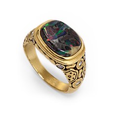 Alex Sepkus R-179 — 18k gold, diamond and opal ring (asymmetrical cushion center stone)