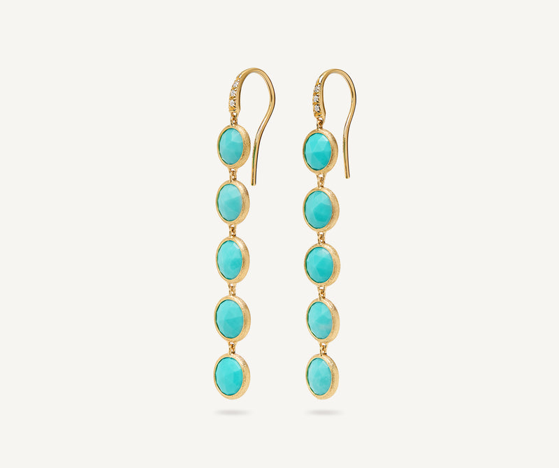 Marco Bicego 18K Yellow Gold Turquoise Earrings with Diamonds, 2.2" at Màti Jewelers Albuquerque