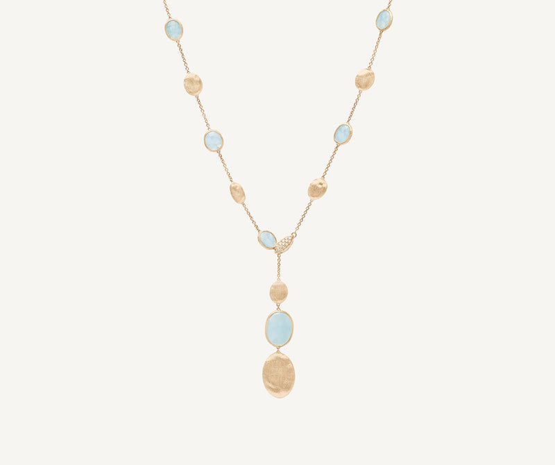 18K Yellow Gold Aquamarine Lariat with Diamond Clasp, 18.5"