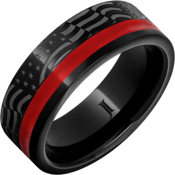 Old Glory – Enamel Inlay Black Diamond Ceramic™ Ring, style RMCA007908