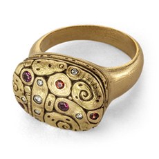Alex Sepkus R-189S — 18k gold, sapphire and diamond dome ring (13.6mm wide)