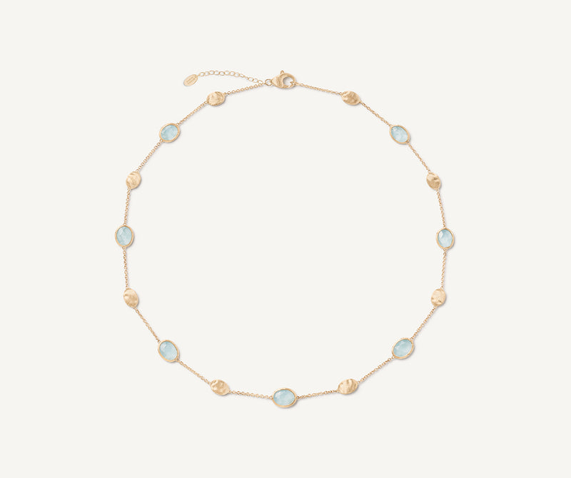 18K Yellow Gold Aquamarine Bean Necklace, 16.5"-18"