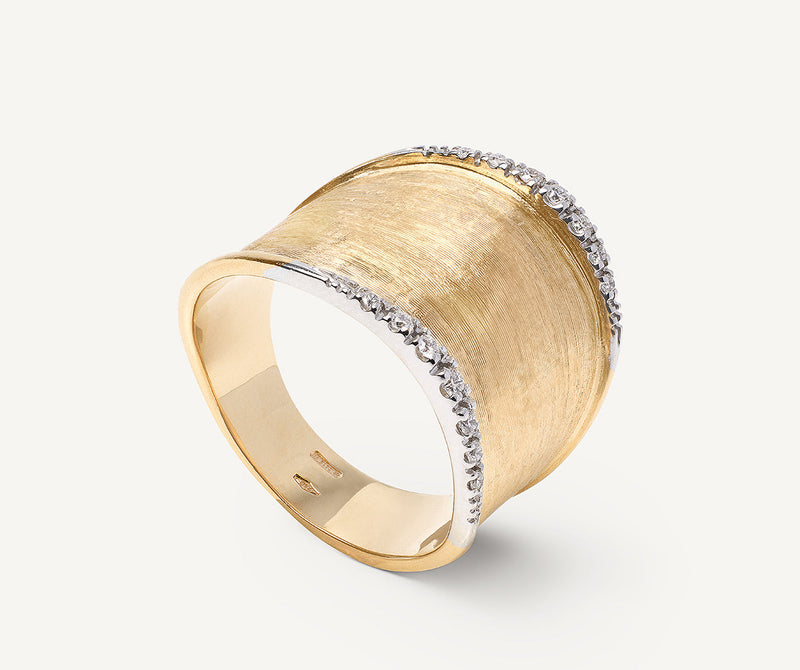 18K Yellow Gold Band Ring with Diamonds, 19mm