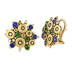 Alex Sepkus E-90 — 18k gold, diamond and sapphire "Ocean" earrings (16.5x18mm)