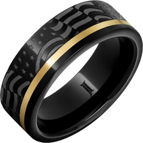 Old Glory – Black Diamond Ceramic™ American Flag Ring with 14K Gold Inlay, style RMCA007936