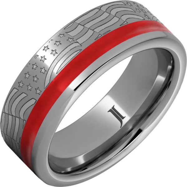 Old Glory – Enamel Inlay Rugged Tungsten™ Ring, style RMWA007908