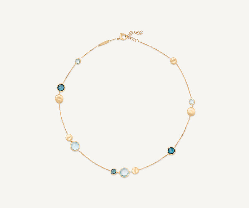 18K Yellow Gold Blue Topaz Necklace, 16.25"-17.75"
