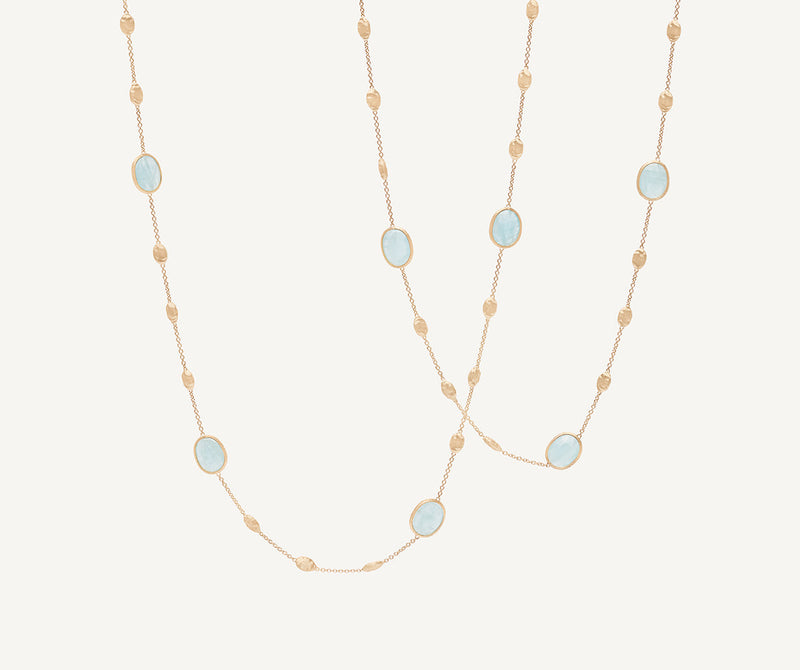 18K Yellow Gold Aquamarine Bean Necklace, 36"