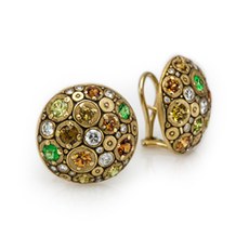 Alex Sepkus E-117 — 18k gold, diamond, tourmaline and garnet "Blooming Hill" earrings (21mm diameter)