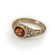 Alex Sepkus R-54 — 18k gold, spessartite garnet and diamond ring (oval center stone 8.5x7mm)