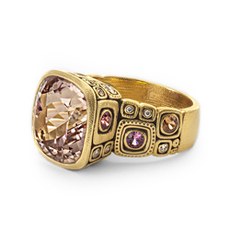 Alex Sepkus R-102S — 18k gold, diamond, sapphire and morganite "Windows" ring (cushion center stone 13x13mm)
