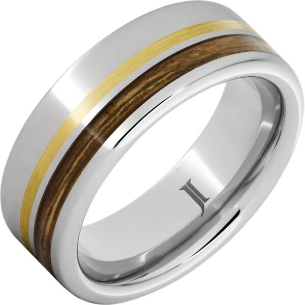Jewelry Innovations Barrel Aged™ Serinium® Ring with Bourbon Wood and 14K Gold Inlays at Màti Jewelers Albuquerque