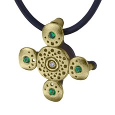Alex Sepkus M-26 — 18k gold, silver, tsavorite and diamond "Circle" cross pendant (22.5x24.5mm)