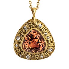 Alex Sepkus M-84 — 18k gold, diamond and brown tourmaline "Flora Triangle" pendant (20x21mm without bail)