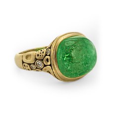 Alex Sepkus R-182 — 18k gold, diamond and green tourmaline "Old House" ring (cushion center stone 13.5x12.5mm)