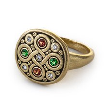 Alex Sepkus R-161S — 18k gold, sapphire and diamond "Celtic Spring" dome ring (15.4mm wide)