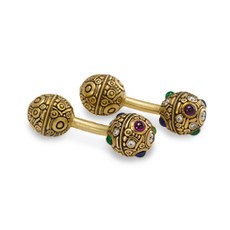 Alex Sepkus C-10 — 18k gold, sapphire, emerald, ruby and diamond "Ball" cufflinks