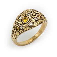 Alex Sepkus R-146DC — 18k gold and natural color diamond "Curious Characters" dome ring (11.5mm wide)